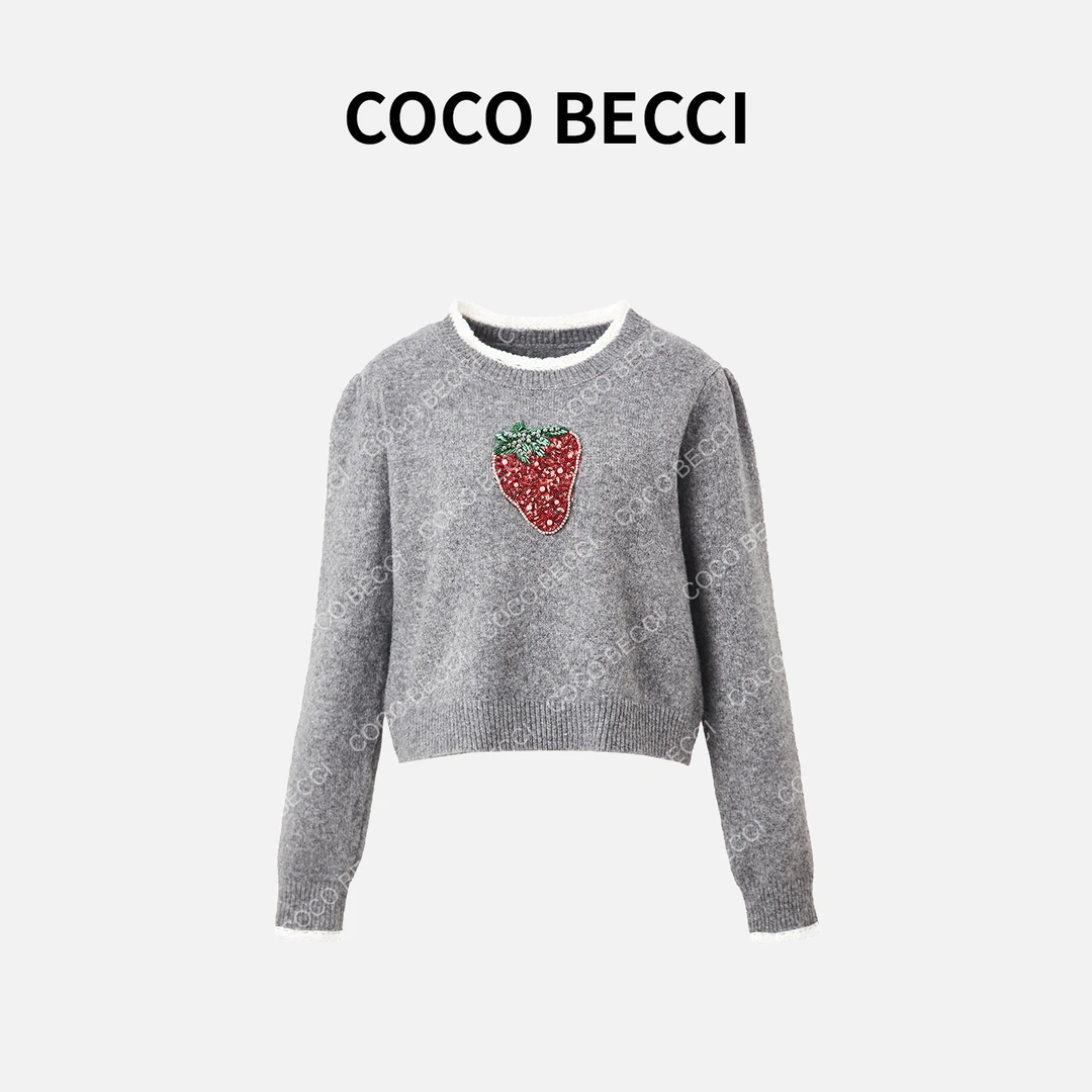 COCO BECCI【奶芙草莓】加厚亮片钉珠毛衣YT24YW330019
