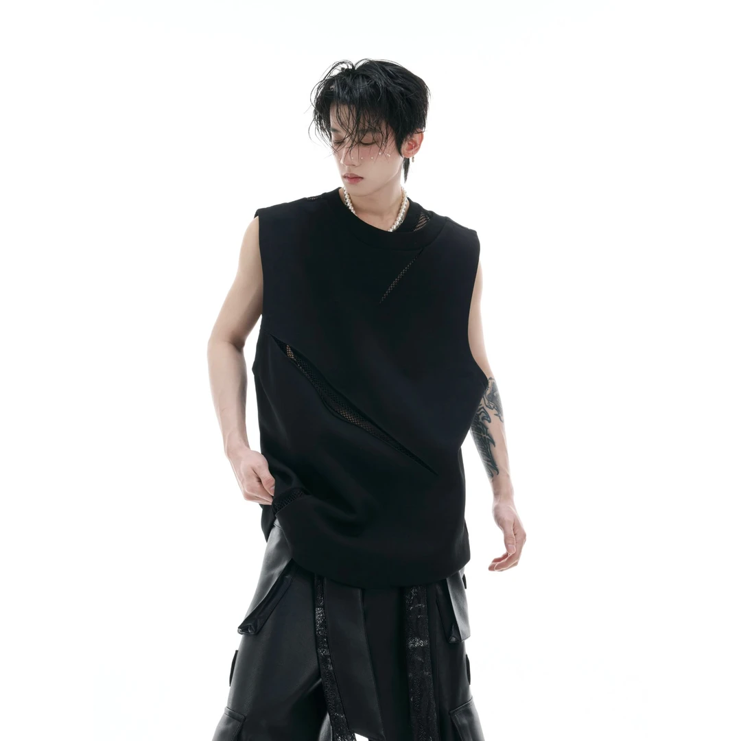 ArguE CulturE 夏季小众立体剪裁镂空网纹无袖背心简约坎肩T恤潮