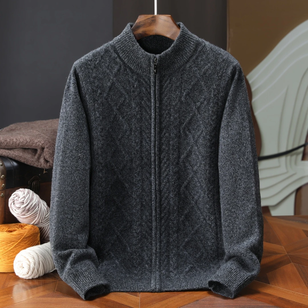 【直播】厚款纯羊绒开衫全拉链保暖防寒爸爸装百搭纯色男士冬装