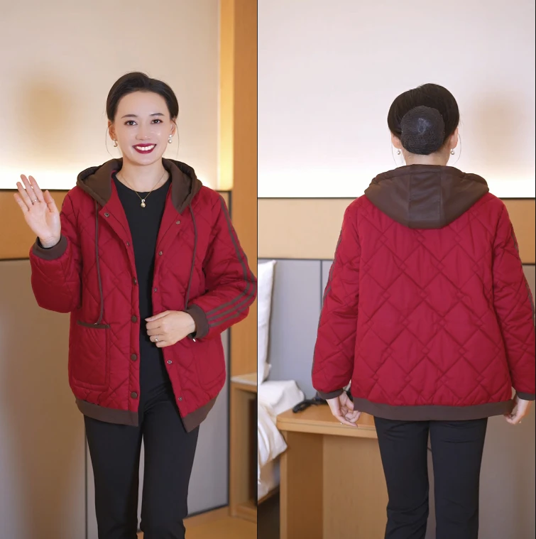 中老年女装棉衣秋冬外套妈妈棉服加厚保暖时尚洋气休闲连帽小棉袄