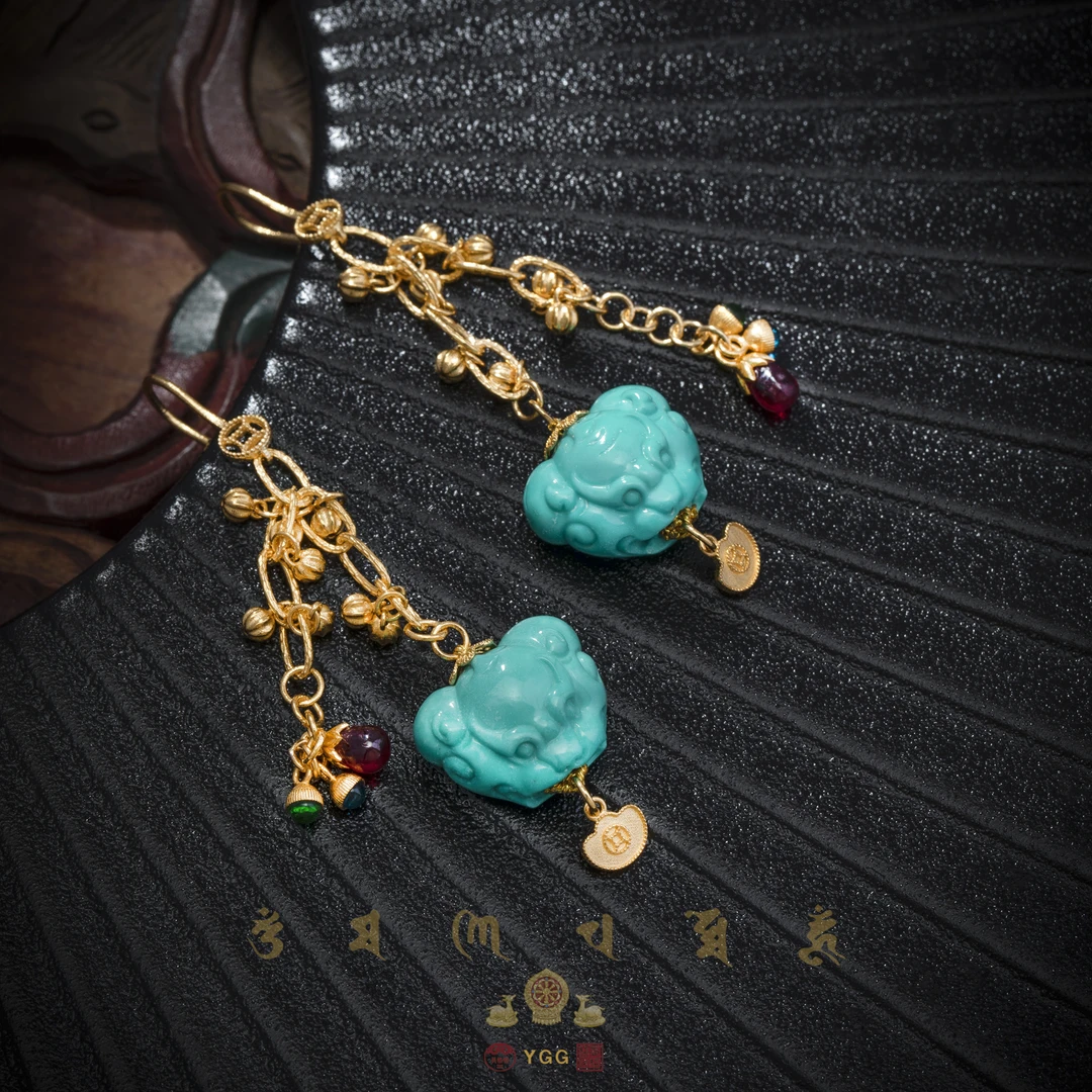 员格格【孤品】18K金/绿松貔貅耳坠/GPPLCF83