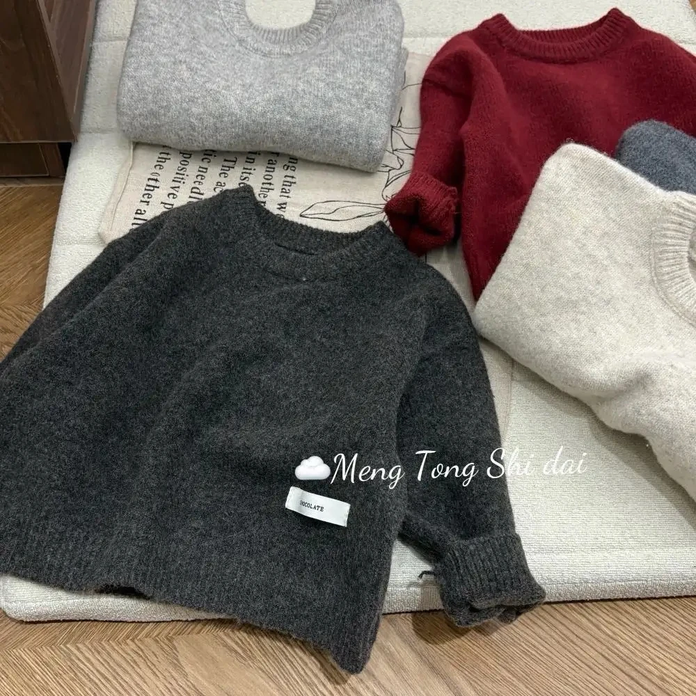【衣乐】韩系男童女童净版纯色加厚蚕丝棉设计款针织衫圆领毛衣打底