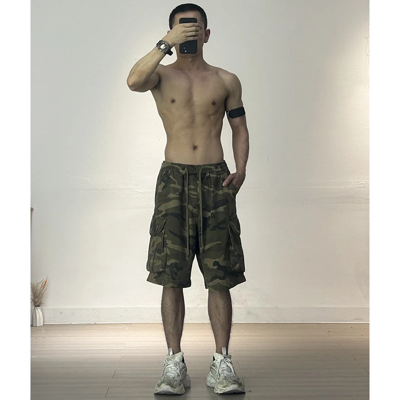 夏季美式高街潮牌水洗复古军事风迷彩工装短裤男五分钟休闲中裤