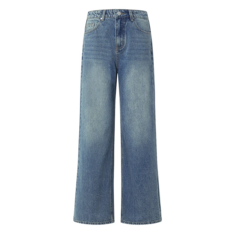 2025春夏新货重工铆钉阔腿牛仔裤女春微喇宽松磨白设计感休闲裤