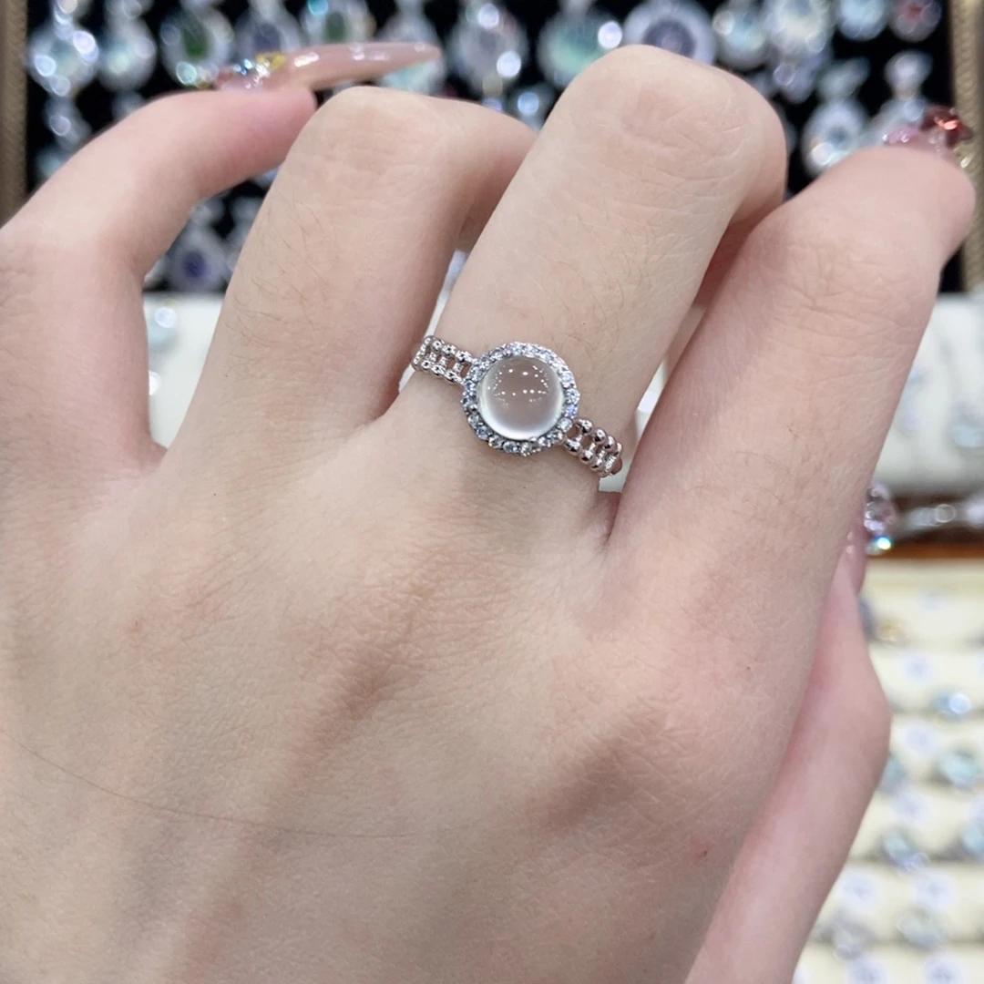 蛇纹石玉银S925镶嵌戒指