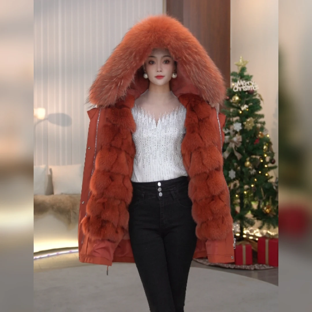 【赤霞桔光】新款冬季保暖时尚大毛领可以拆卸派克服