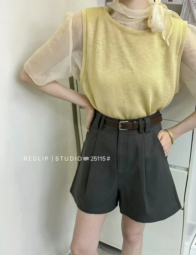 4082号25115#纯色百搭显瘦简约休闲短裤（配腰带）