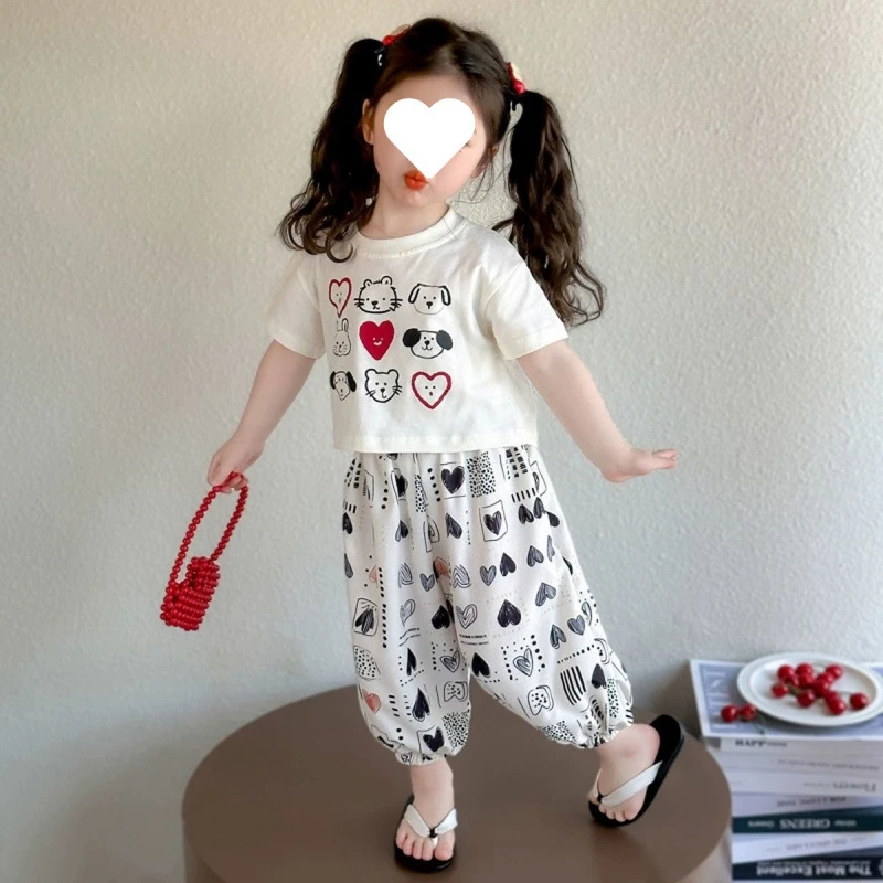 女小童夏季套装2025新款女宝宝卡通短袖夏装小女孩洋气运动两件套