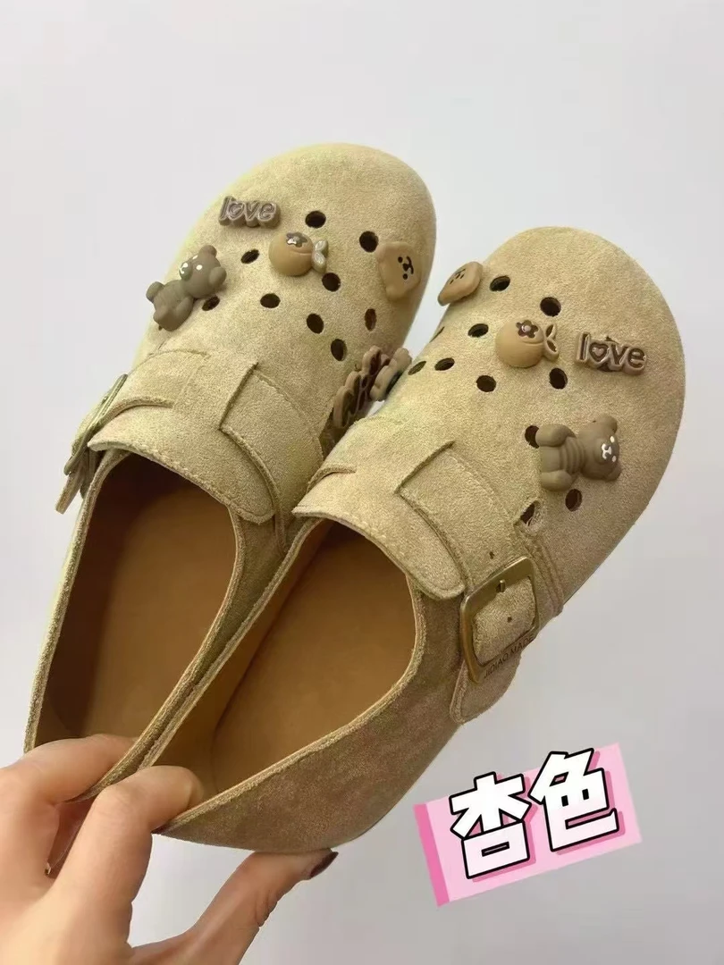 春季四季单着博肯鞋绒面洞洞鞋