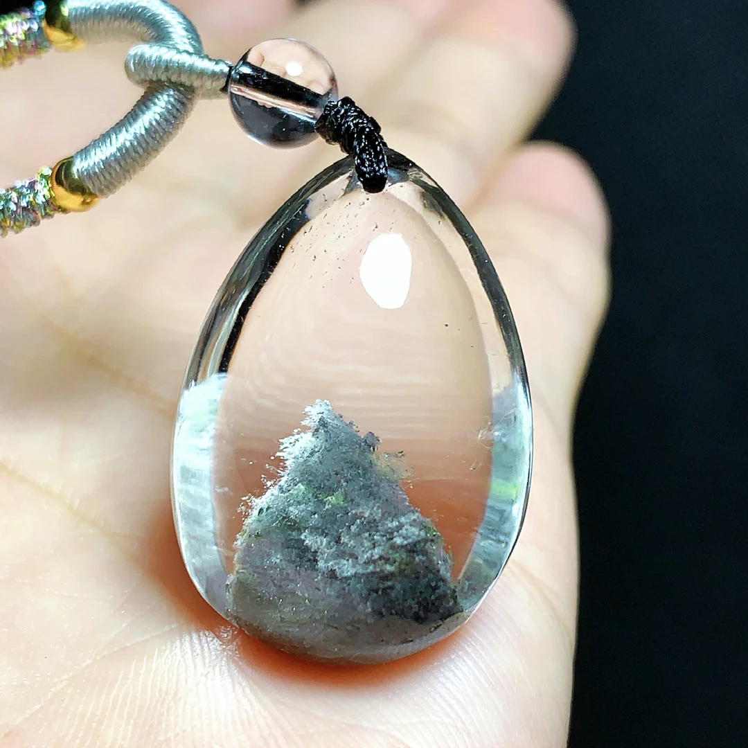 东海水晶天然金字塔绿幽灵水晶吊坠毛衣链水滴项坠男女款聚宝盆