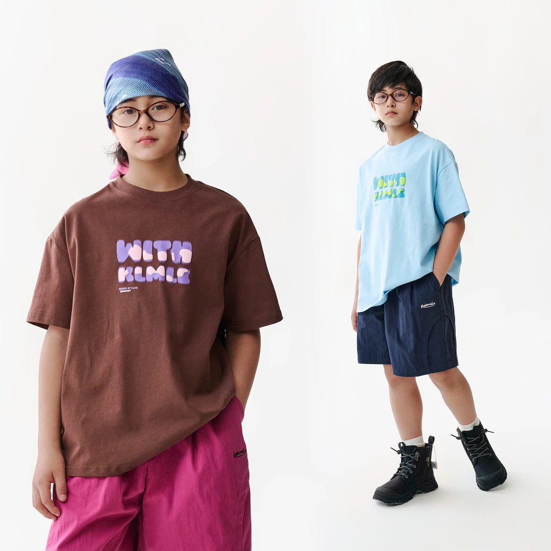 KALAM1LE儿童夏季休闲宽松印花后背网眼拼接纯棉短袖T恤X2229