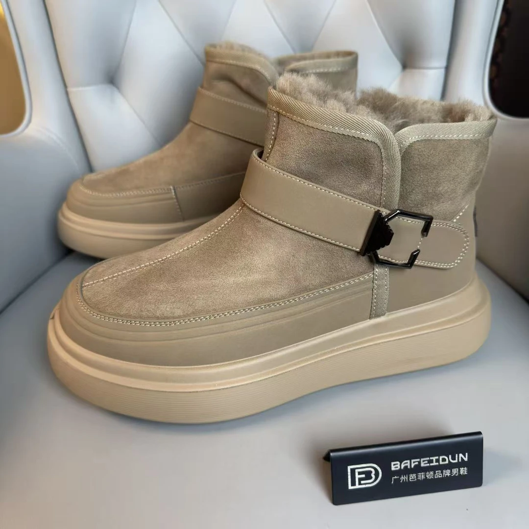 广州鞋秋冬爆款雪地棉男鞋短靴厚底超轻防滑一脚蹬大棉鞋001