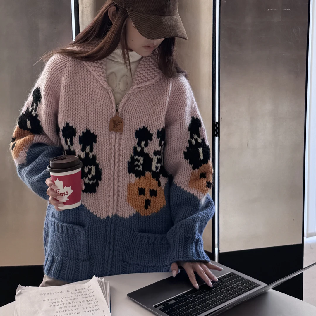 婉儿专属 粉蓝保龄球 福神vintage系列 手工毛衣外套 建议干洗