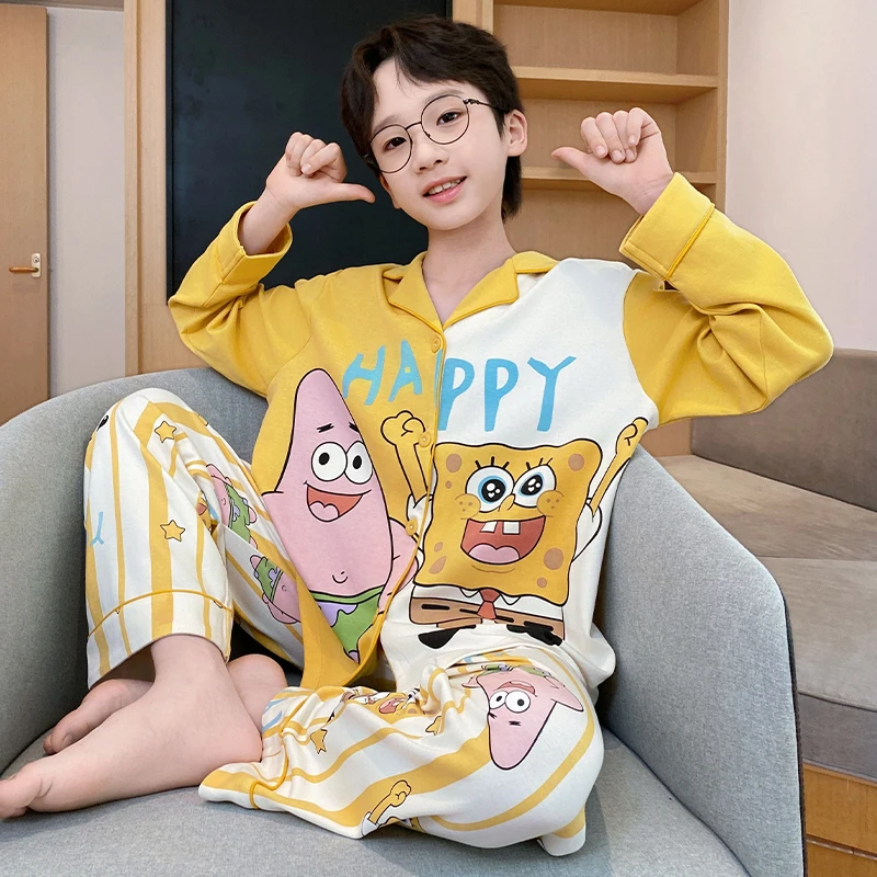 春秋季2025儿童睡衣男童纯棉长袖长裤6-12岁中大童男孩卡通家居服