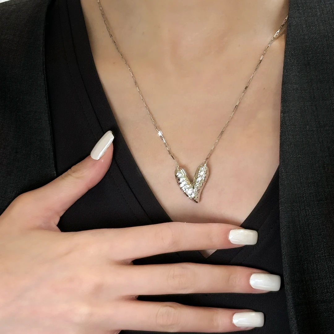 坠链均925银 《夏日甜心》韩版定制冷淡风镂空心形抽拉银项链45+8cm