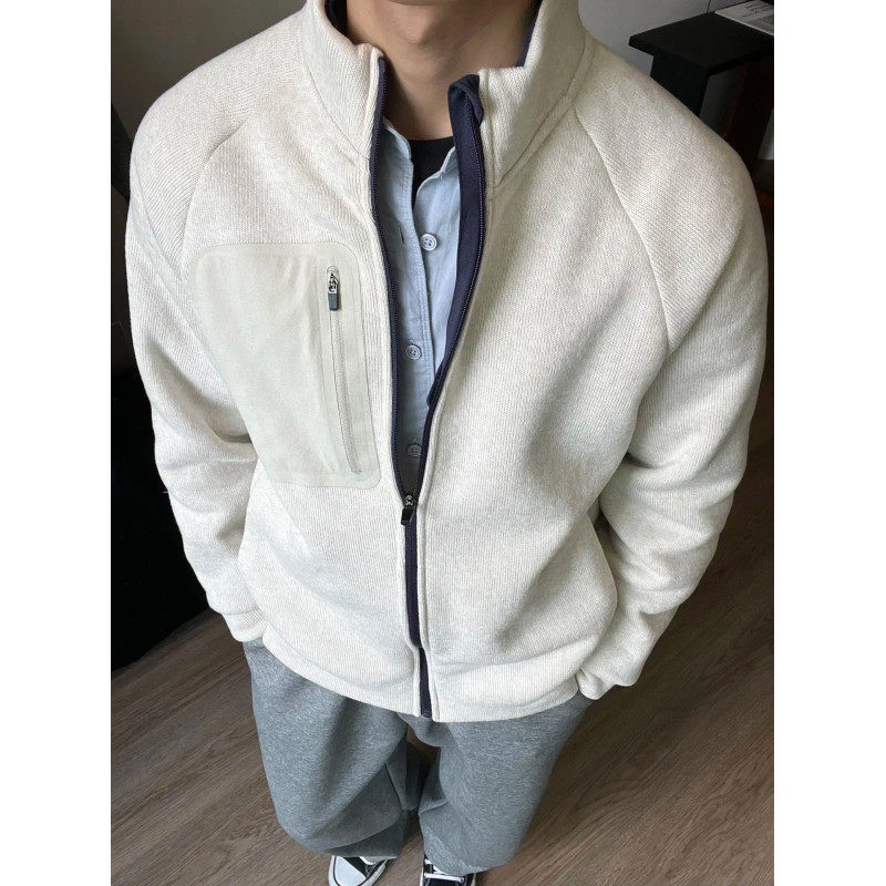 男士针织摇粒绒拉链开衫外套秋冬休闲运动立领夹克卫衣保暖抓绒衣