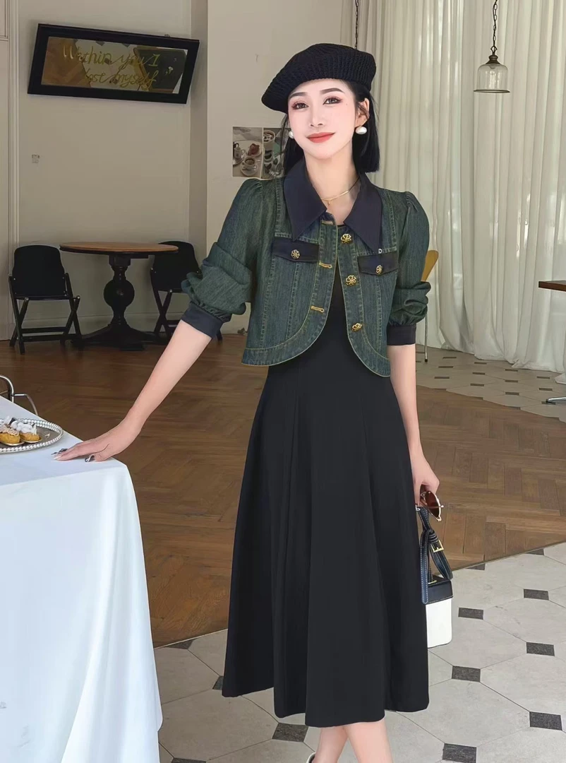 牛仔外套背心连衣裙气质两件套2309