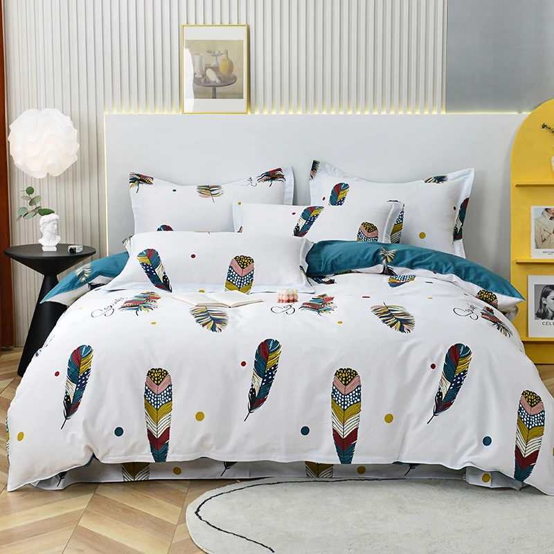 新品特惠100%全棉四件套纯棉斜纹棉印花套件四季可用简约床上用品