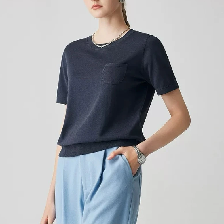 【美久仟】订单余量！亚麻天丝单口袋短袖女夏