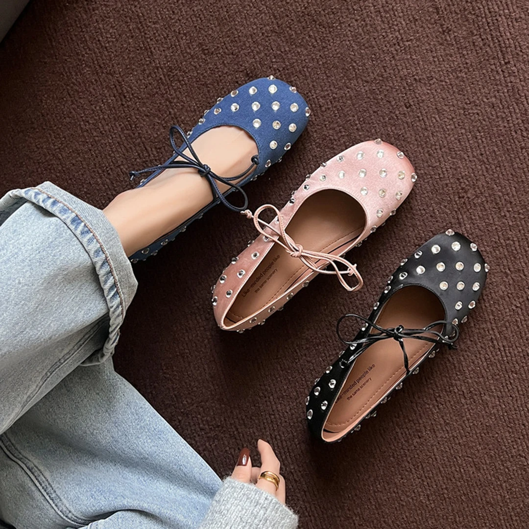 法式温柔气质绑带蝴蝶结玛丽珍鞋女2026早春新款水钻圆头芭蕾单鞋