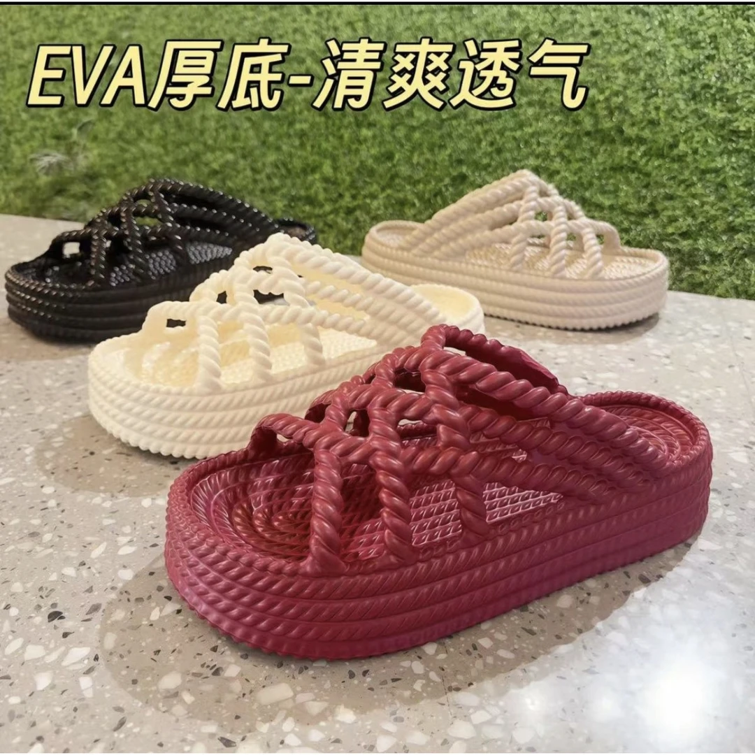 编织平底EVA厚底5厘米百搭沙滩罗马鞋拖鞋户外