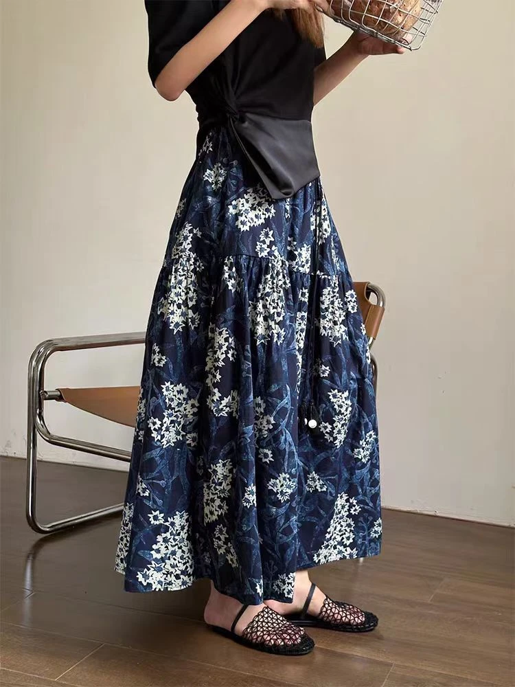 碎花半身裙女2025早秋新款韩式高腰复古垂感百搭休闲大摆a字伞裙