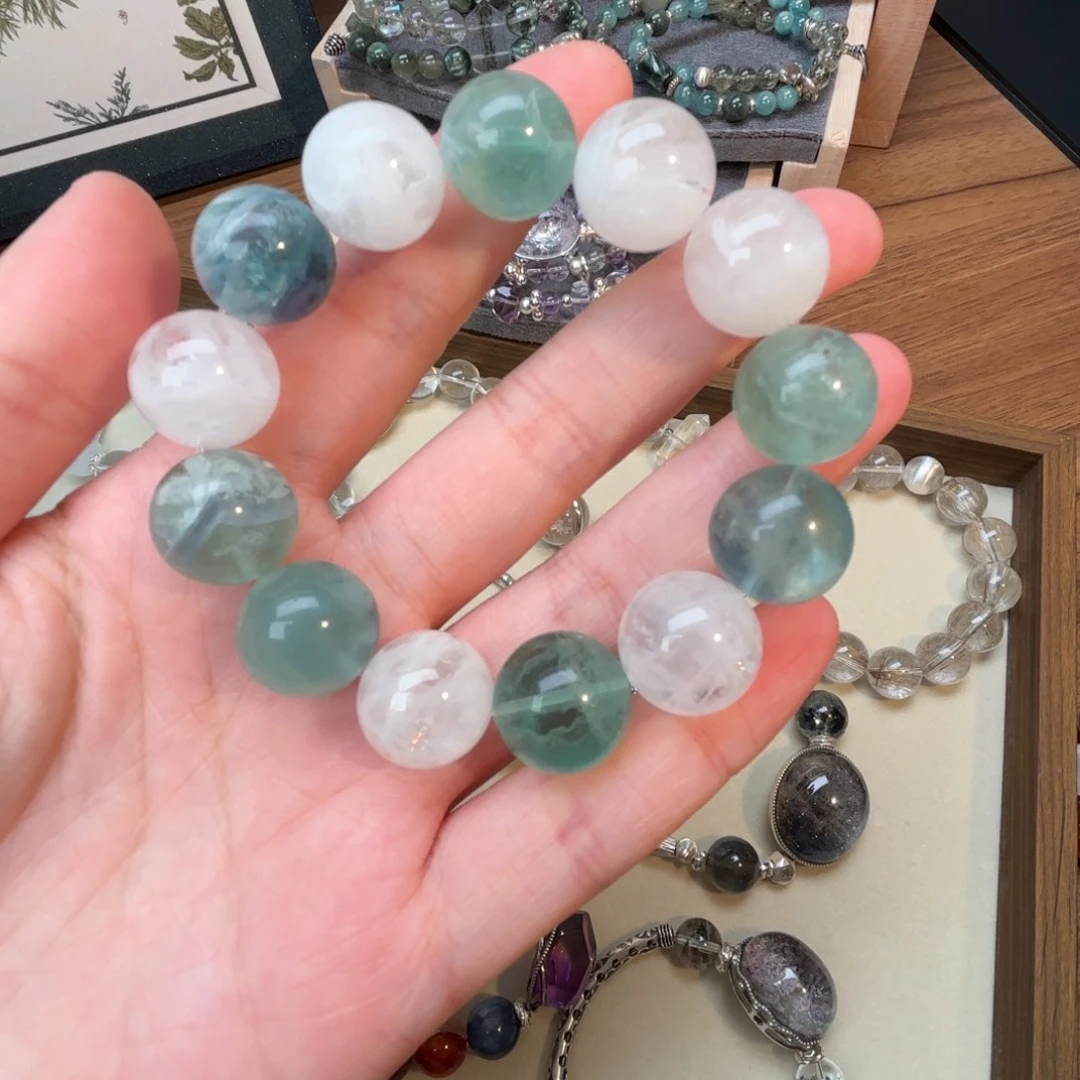 水晶手链未镶嵌天然水晶白绿色系列手串