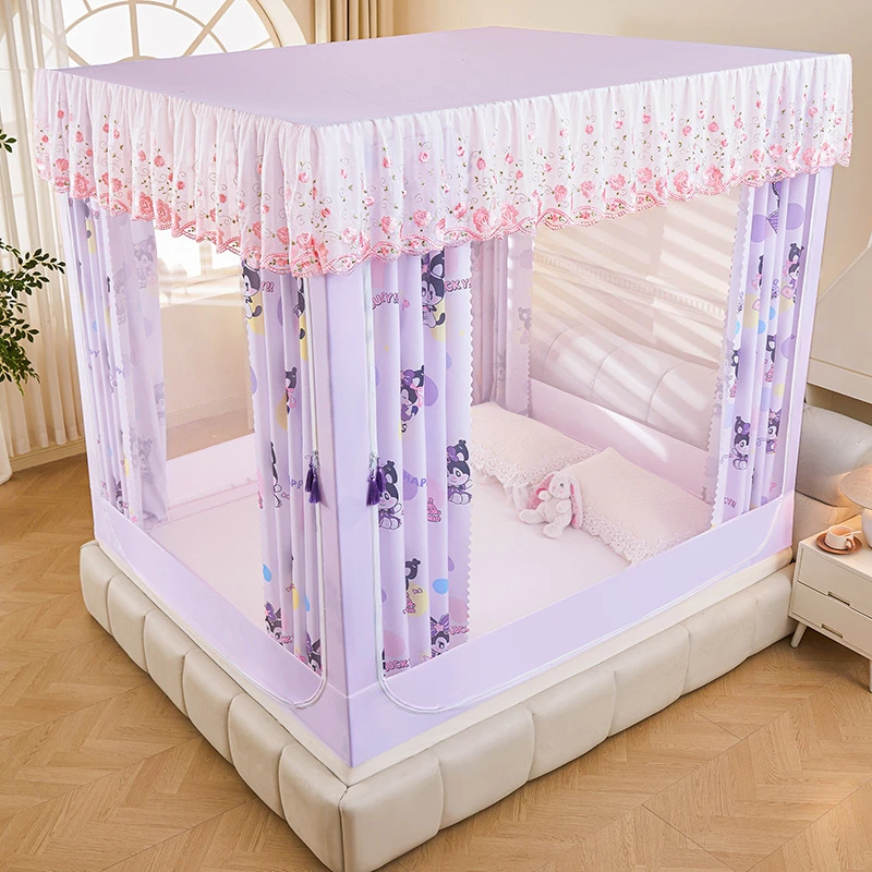 防蚊防尘床帘全套新款家用坐床蒙古包一体式防掉遮光蚊帐卧室开门