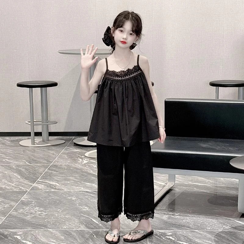 女童睡衣吊带套装2025夏季新款蕾丝公主洋气中大童纯棉家居服外穿