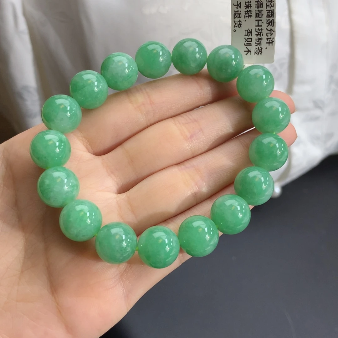 未镶嵌手串翡翠卡12细润满绿手串