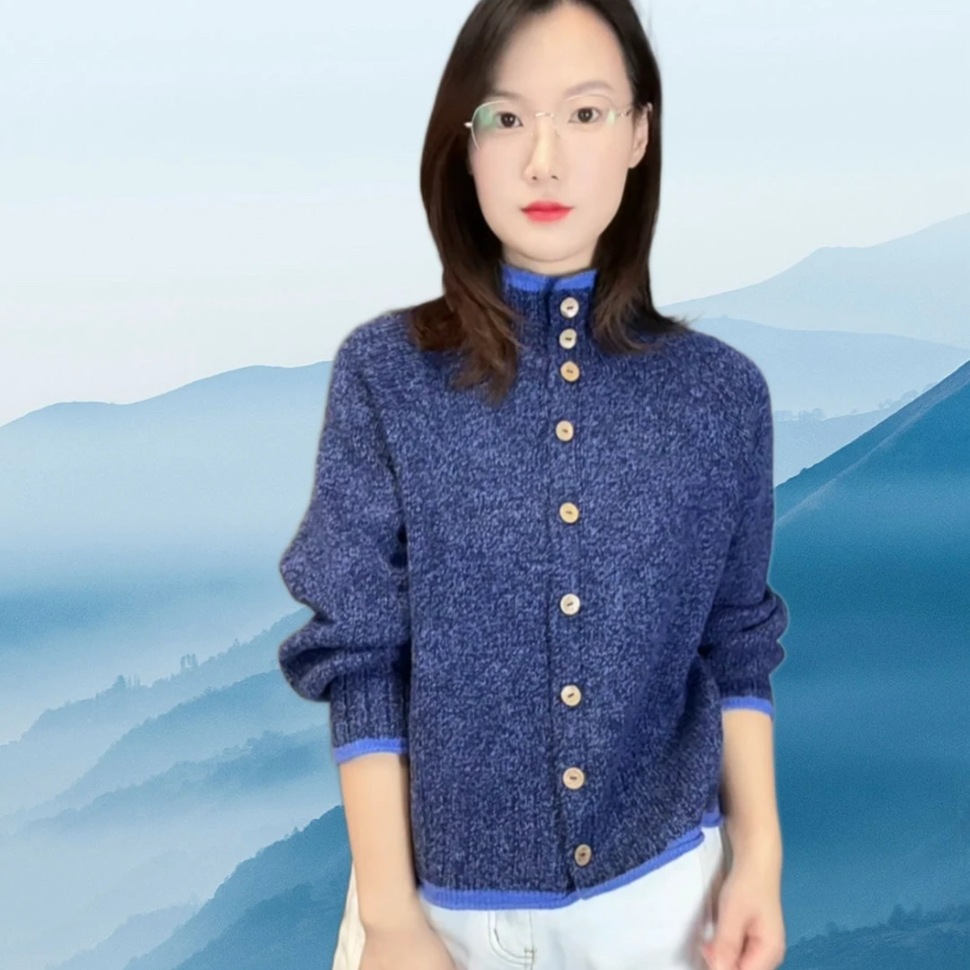 爵士开衫同款线材 设得兰羊毛➕毛棉 拼色小开衫 上往下 编织毛线