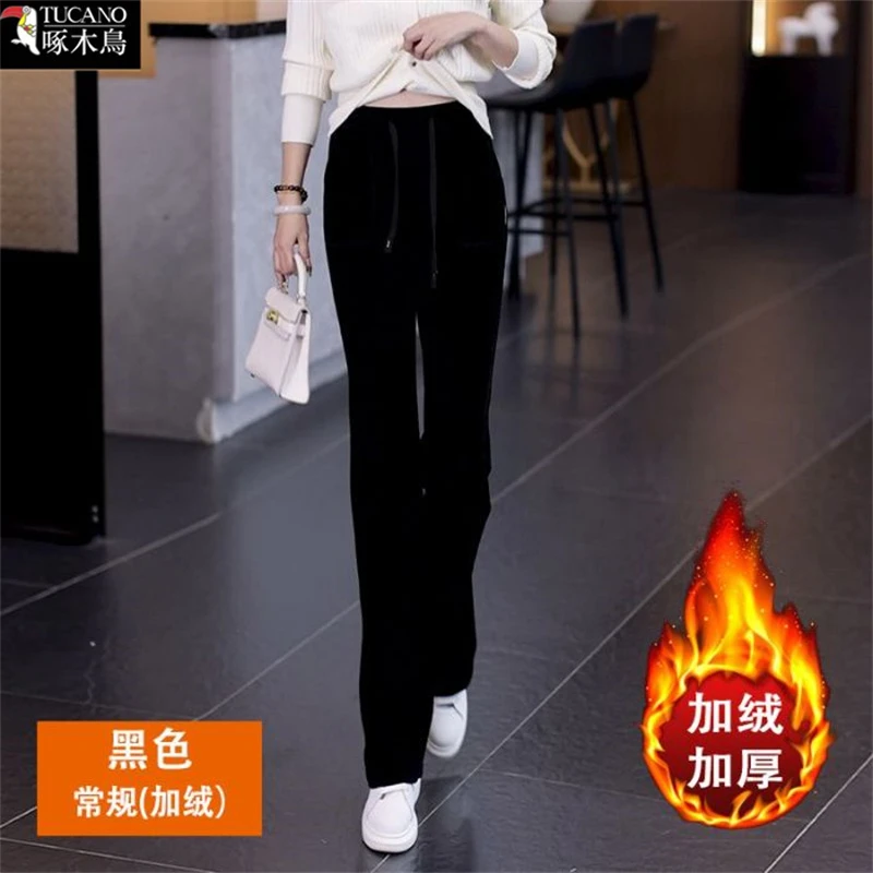 啄木鸟正品2025直筒裤女秋冬宽松显瘦高腰休闲洋气时尚百搭阔腿裤