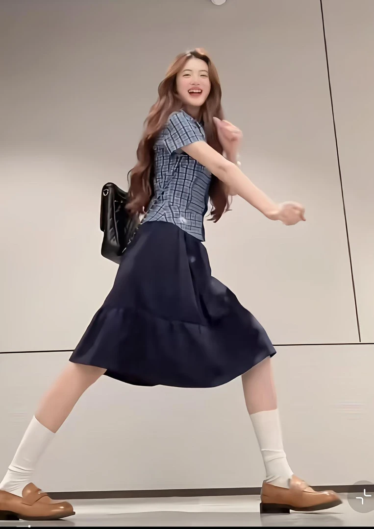 棉质学院风轻通勤风格格纹衬衣POLO领短袖衬衫裙子女款套装两件套