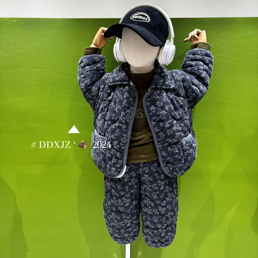 【小碎花压线版】滚滚家原创儿童冬季加绒加厚羊羔绒家居服 JJF008