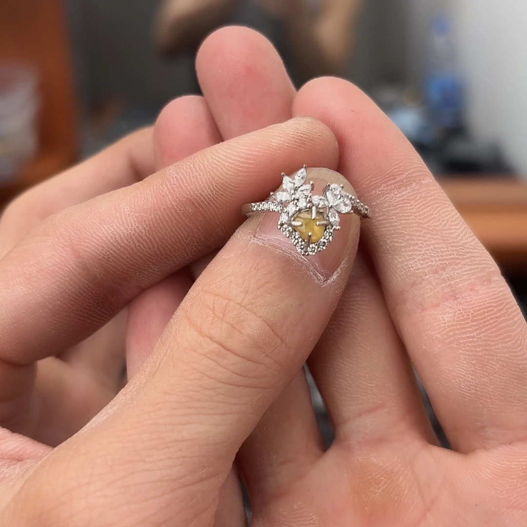 翡翠戒指银S925镀金镶嵌