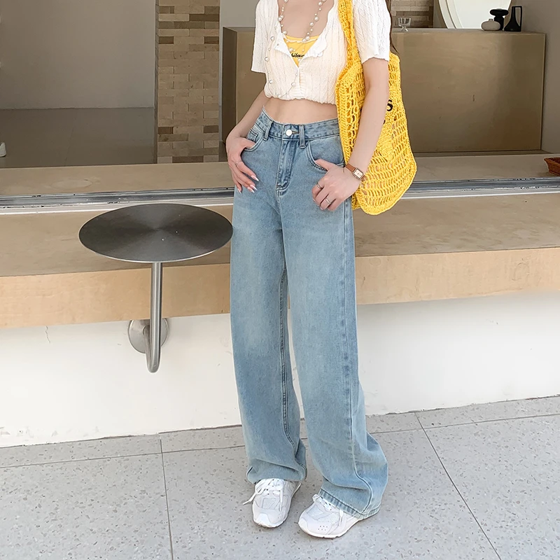 2025年秋季牛仔裤女宽松高腰垂感薄款拖地显瘦窄版直筒长裤