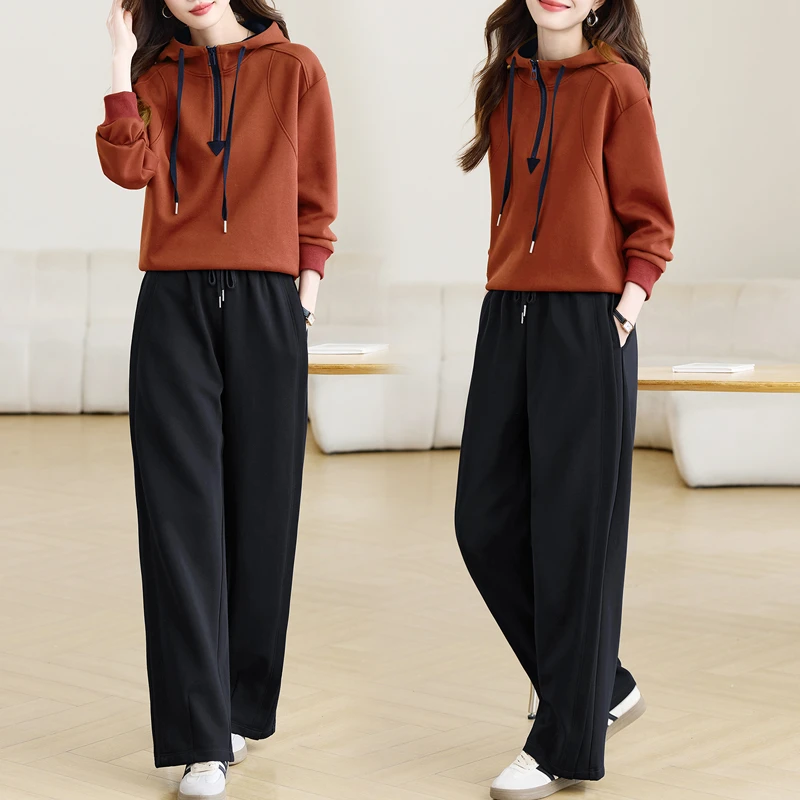 【杭州正版】时尚洋气连帽套装女秋装新款韩版休闲卫衣弯刀裤两件套