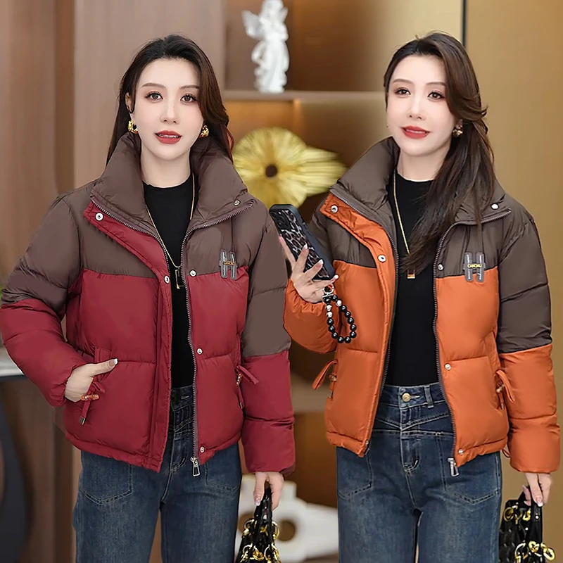 时尚羽绒棉服2025冬季新款小个子洋气撞色韩版百保暖短款外套