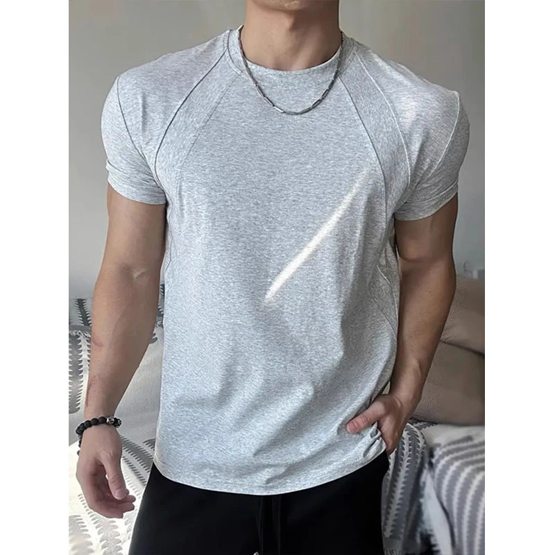 液氨棉boxy短袖男款重磅显肌肉美式小领口t恤正肩健身解构半截袖