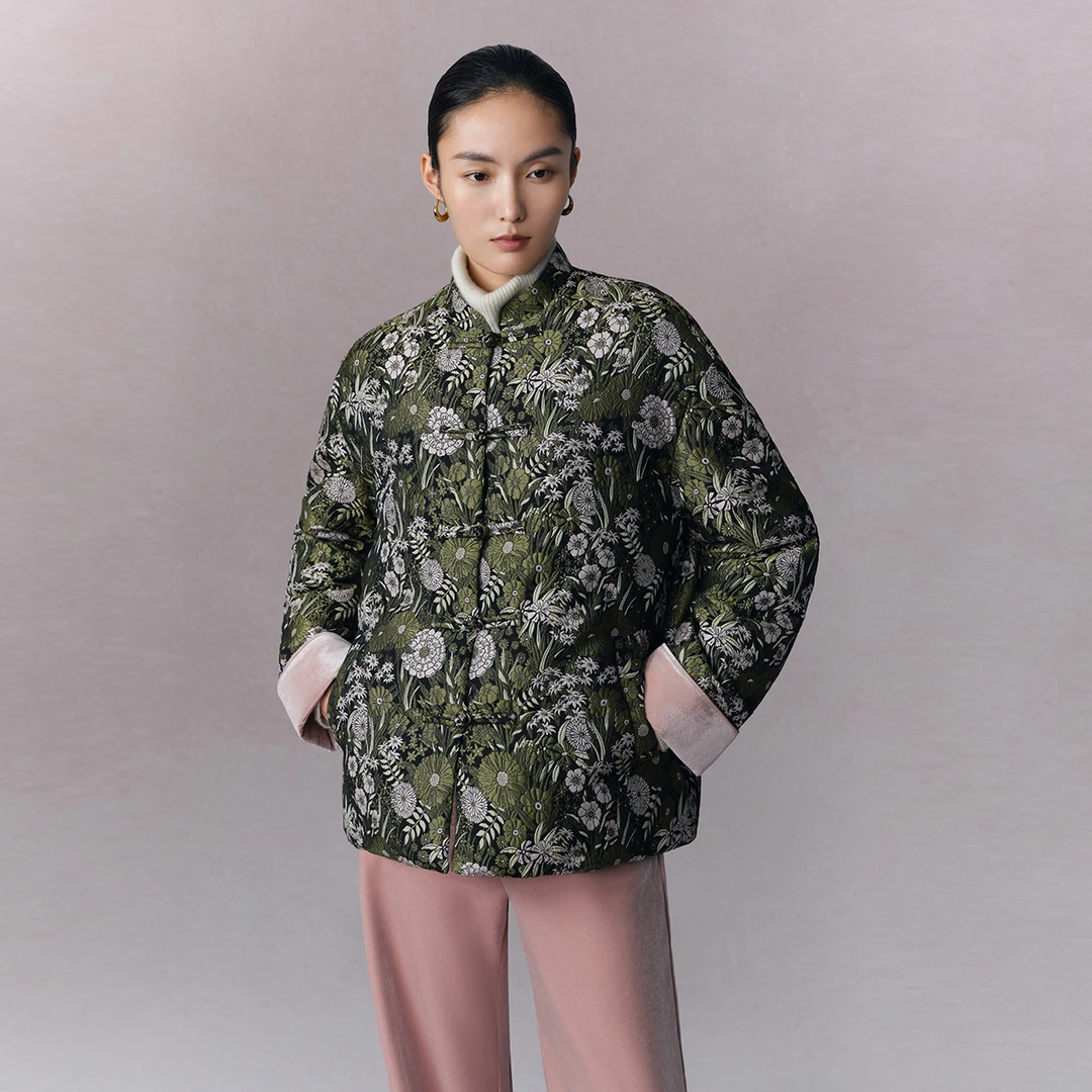 Naivee/纳薇【官旗】90鹅绒羽绒服撞色粉边经典新中式25A212337