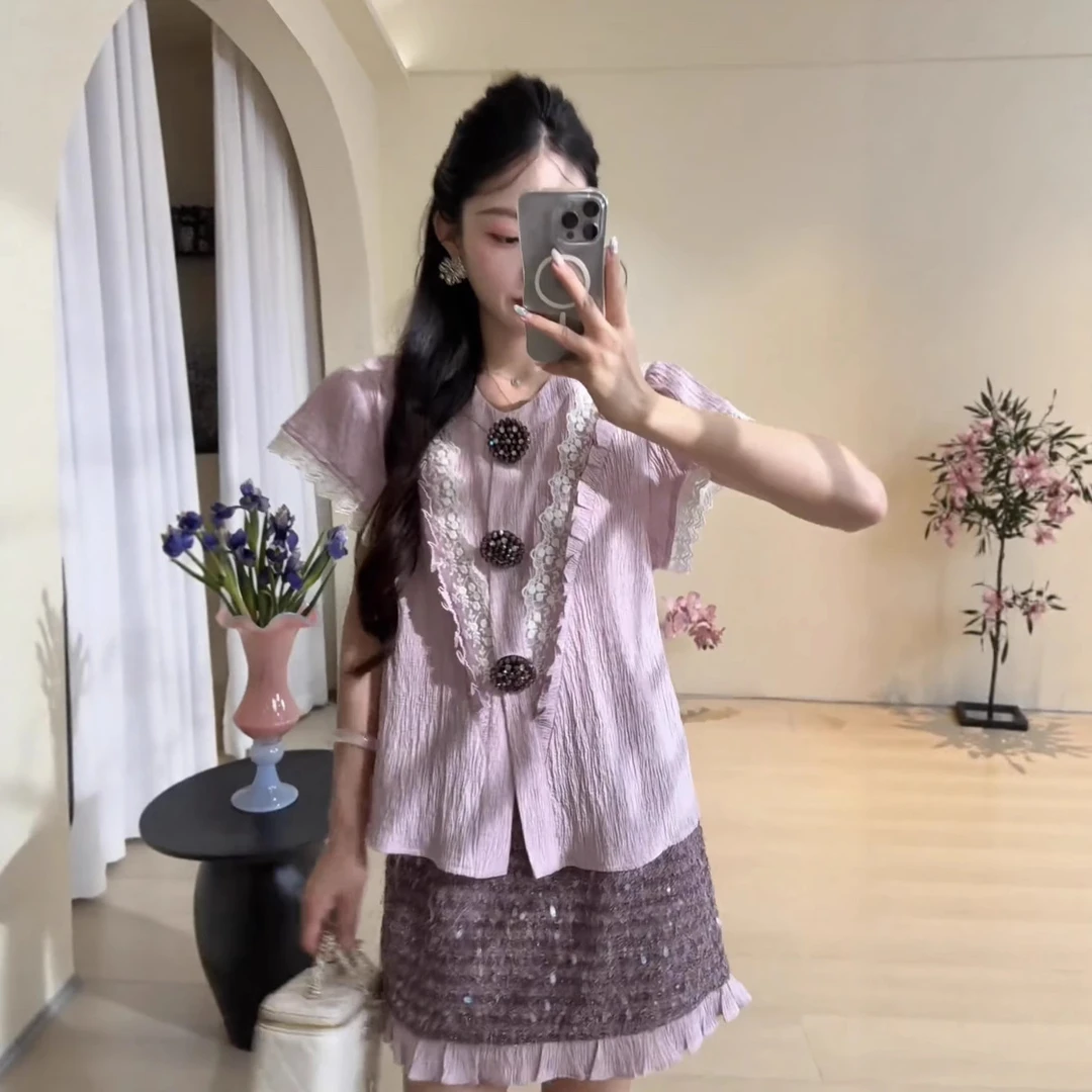 套装女甜美少女夏款显瘦上新小众设计高级感两件套夏季上衣短袖