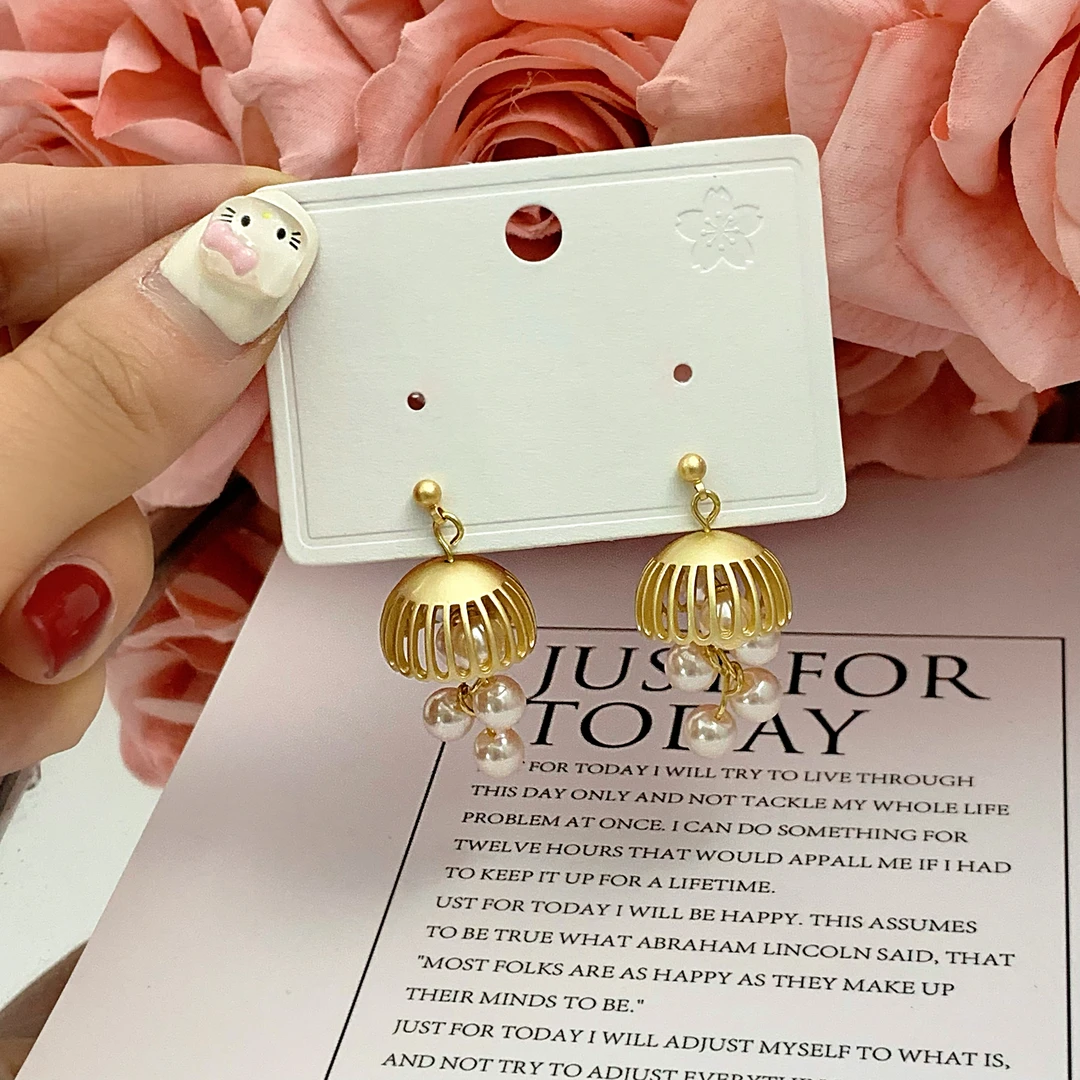 铜合金耳饰 满满耳环 复古铃铛鸟笼珍珠镂空耳环小众设计感耳饰