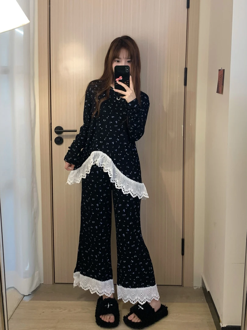 碎花睡衣女韩国风甜美高级感2025春秋家居套装秋冬清新松弛感开衫