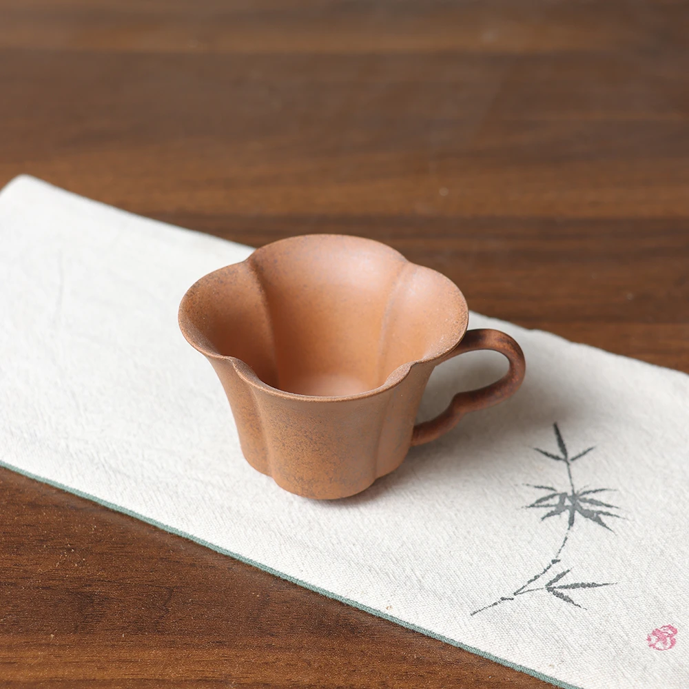 【正版川冶】四瓣把手花杯.6854.中式复古泡茶品茗杯主人杯茶杯