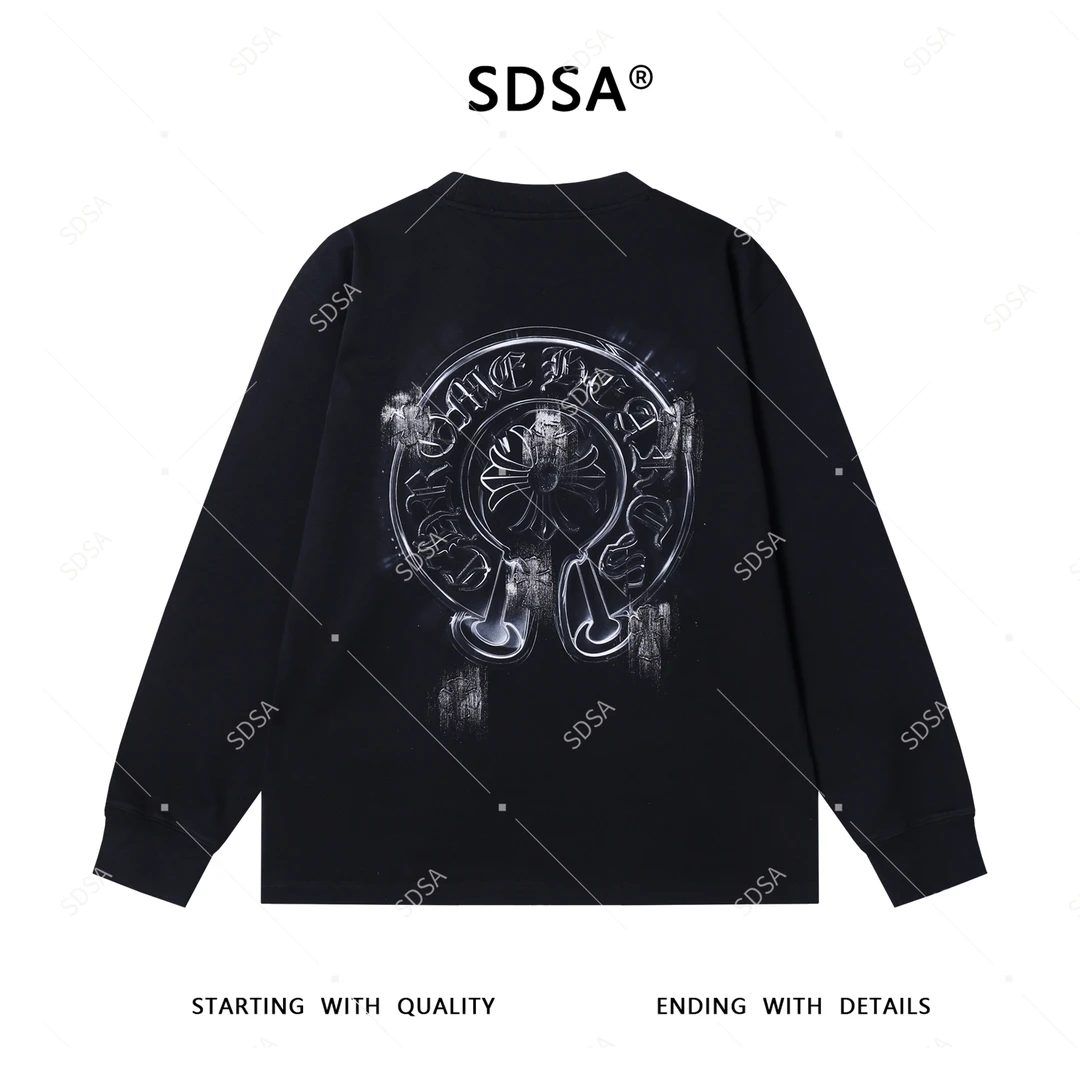 SDSA男士秋冬新款轻奢痞帅男装潮牌马蹄十字印花圆领卫衣重工百搭