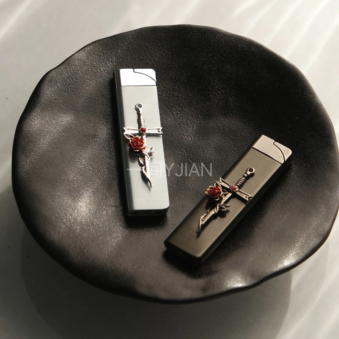 【一间】剑与玫瑰绿火防风打火机原创手作金属机身送礼大气浪漫款