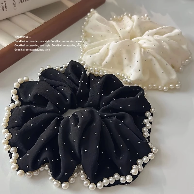 法式满天星珍珠大肠发圈超大号轻奢头绳高级感头花丸子头发圈