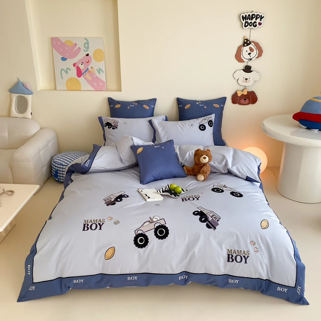 小小工程车 男孩纯棉儿童四件套 全棉绣花被套卡通三件套床上用品