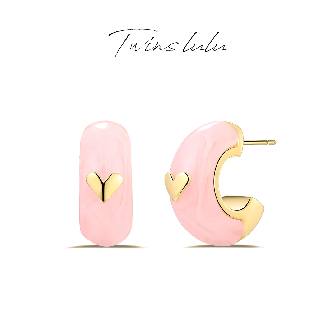 TWINS LULU流光风秋上新甜美法式粉色爱心耳环秋上新TSL1789