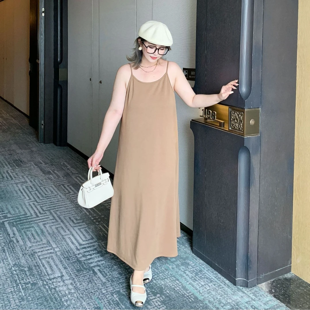 媛子大码简约吊带背心裙百搭新款气质夏天极简风胖mm遮肉内搭